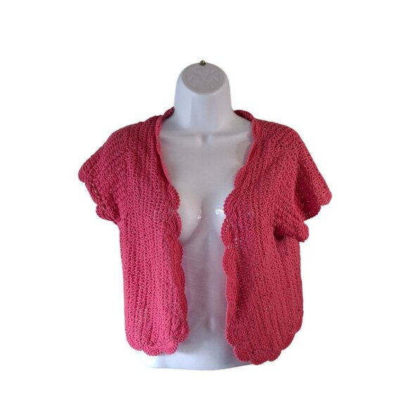NY Collection Hand Crocheted Short Sleeve Cardigan Womens XL Pink - Picture 1 of 7